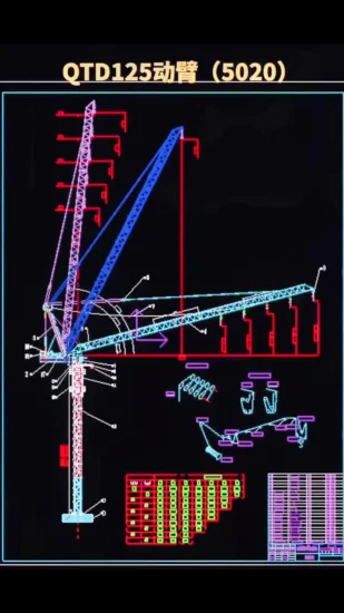 Grue à tour maximale de 6 t avec un rayon de travail de 55 m et une hauteur de levage de 140 m